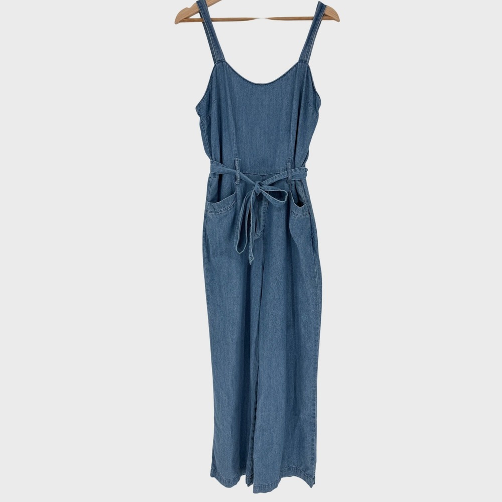 Rewash Denim Jumpsuit Women M Cotton Wide Leg Belted Coastal Boho Summer
